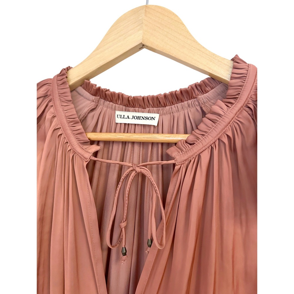 Ulla Johnson Blaire Dress Copper Plisse Satin Ruffle Tiered Midi Womens Size 8 - Picture 7 of 12